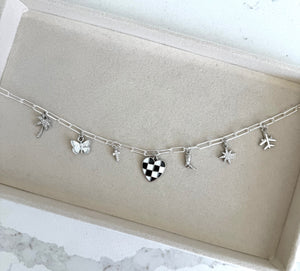 Silver Checkered Charm Necklace