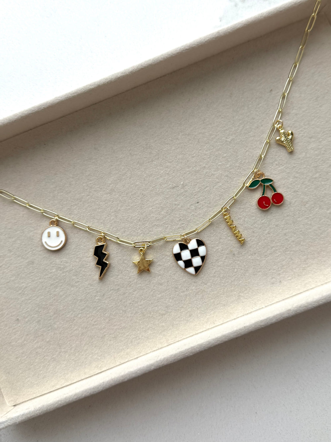 Checkered Mama Charm Necklace