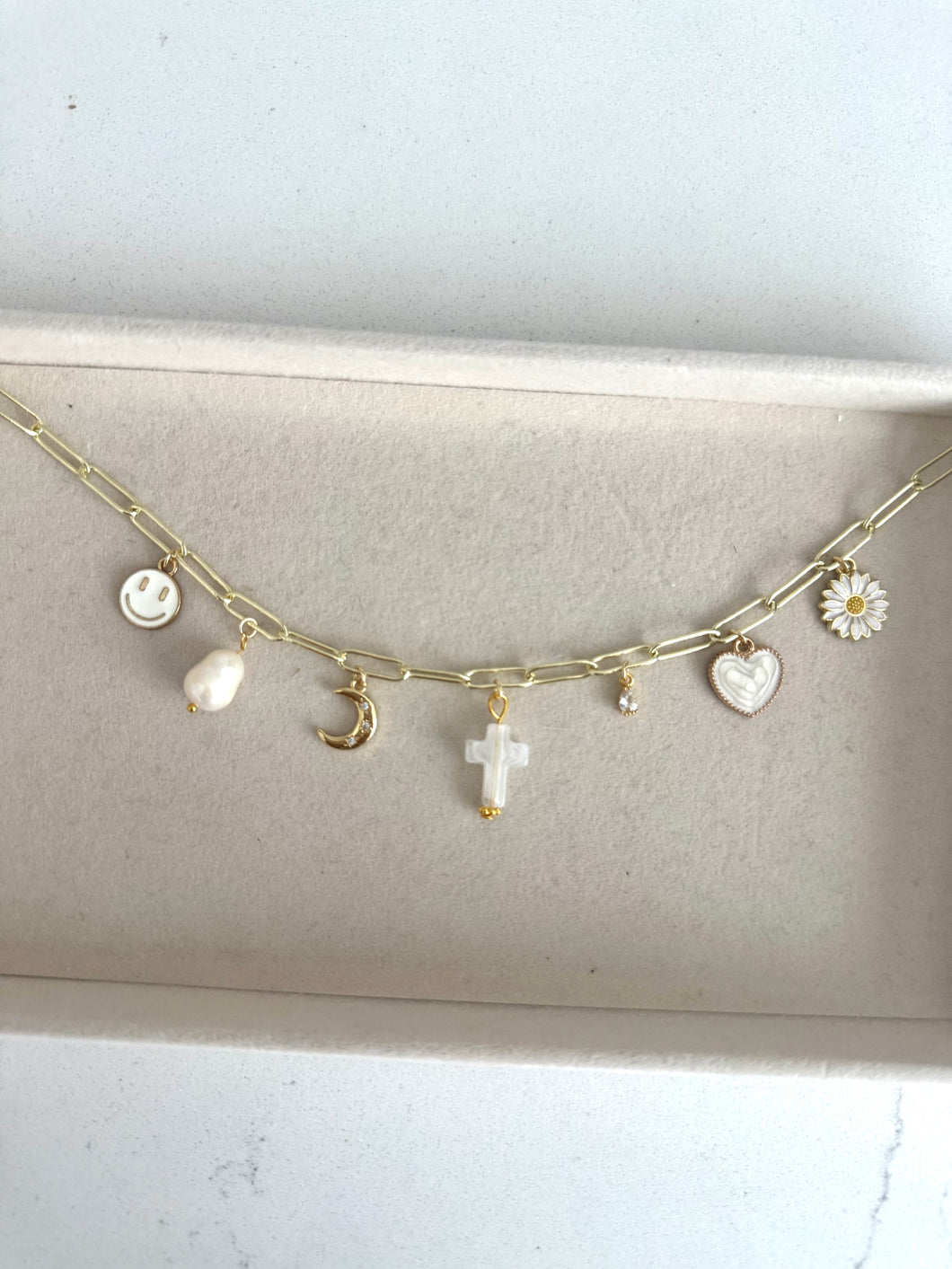 White Cross Charm Necklace