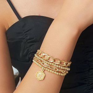 Gold Initial Bracelet Stack